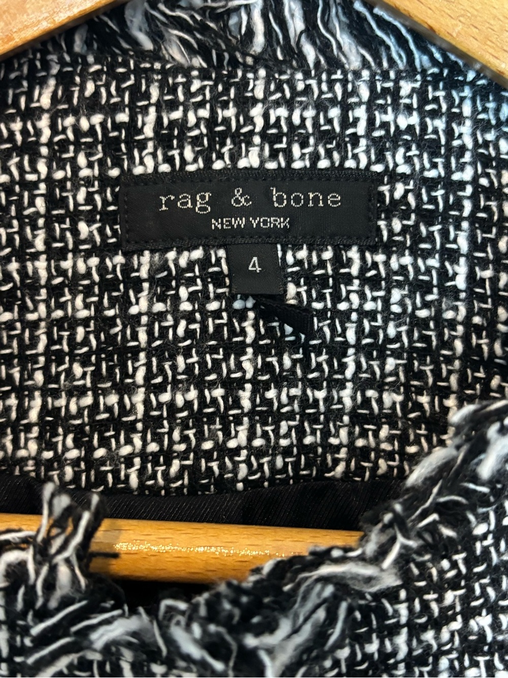 Rag & Bone Carmen Black White Tweed Fringe Crop Blazer Jacket 4 - Picture 8 of 8